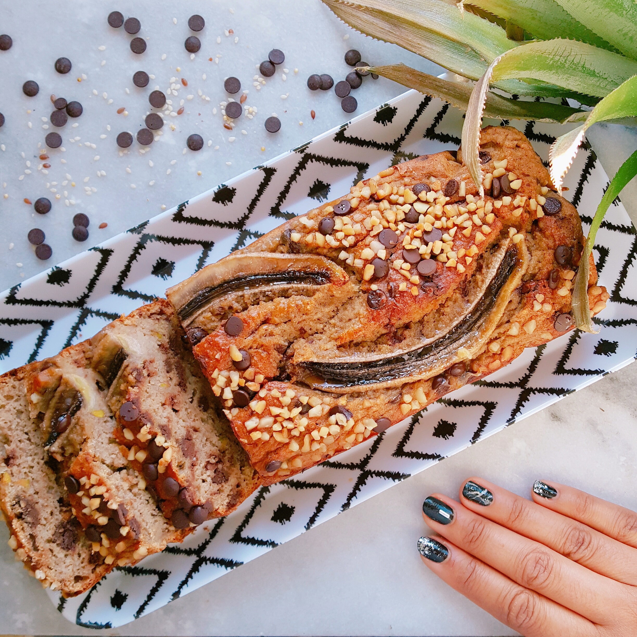banana bread à la pistache et noix de cajou aux chocolat